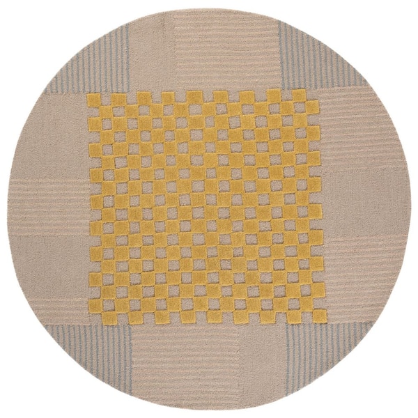 Genre 6 ft. x 6 ft. Gold/Beige Check Round Rug