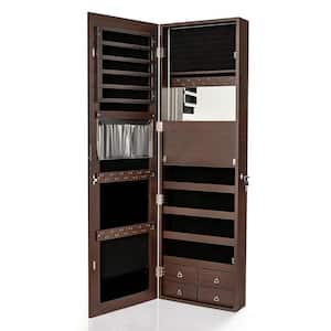 Brown Multipurpose Storage Cabinet with 4 Drawers,Auto-on LED, 2-way Installation