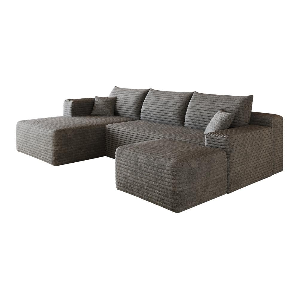 103 in. Armless 4-piece Corduroy L-Shaped Sectional Sofa with Chaise in Dark Grey durable construction