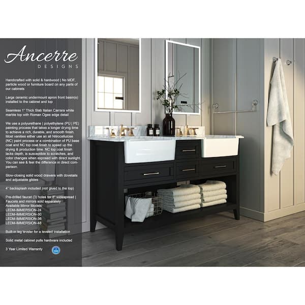 Hayley 60 in. W x 20.1 in. D x 34.6 H Bath Vanity in Black Onyx with Carrara White Marble Vanity Top with White Basin