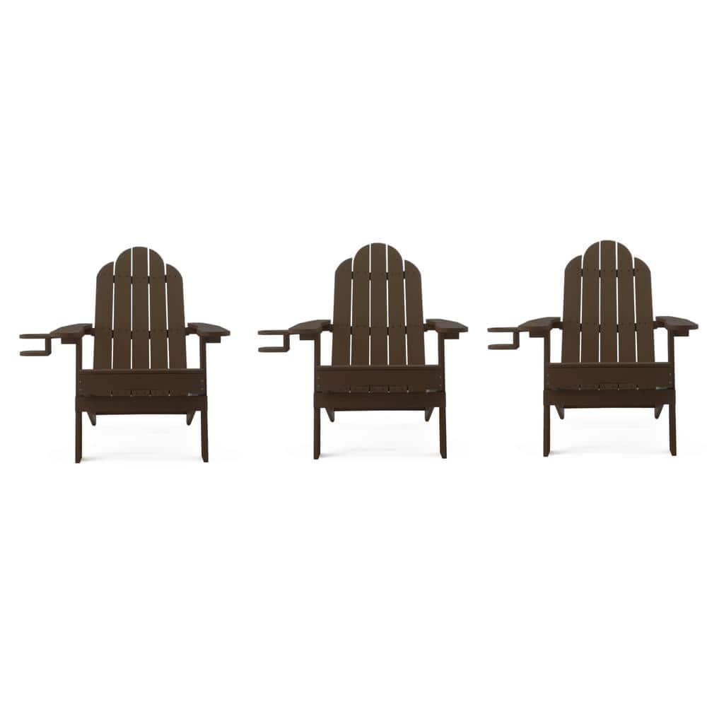 Coffee Brown Foldable Plastic Outdoor Patio Adirondack Chair with Cup Holder for Garden/Backyard/Pool/Beach (Set of 3) price history on PriceWatchPro