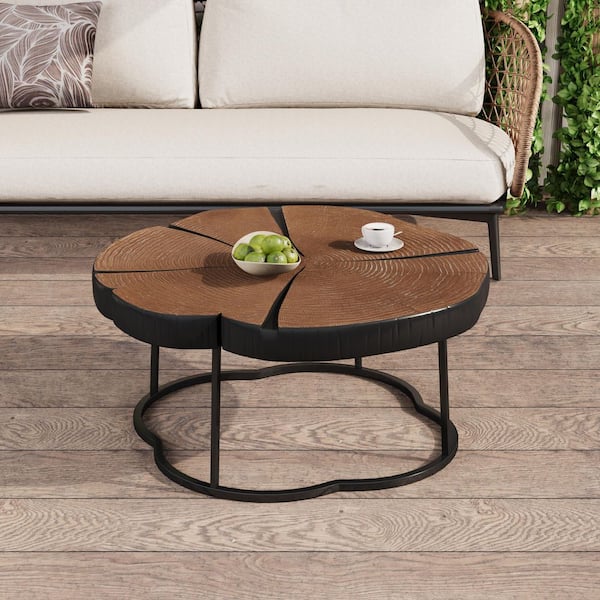Calista Modern 27 in. Natural and Black Specialty Concrete MGO Coffee Table with Metal Base