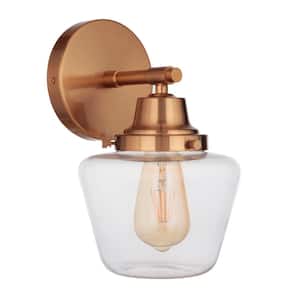 Essex 7 in. 1 -Light Satin Brass Finish Wall Sconce with Clear Glass