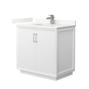 Strada 36 in. W x 22 in. D x 35 in. H Single Bath Vanity in White with Giotto Quartz Top