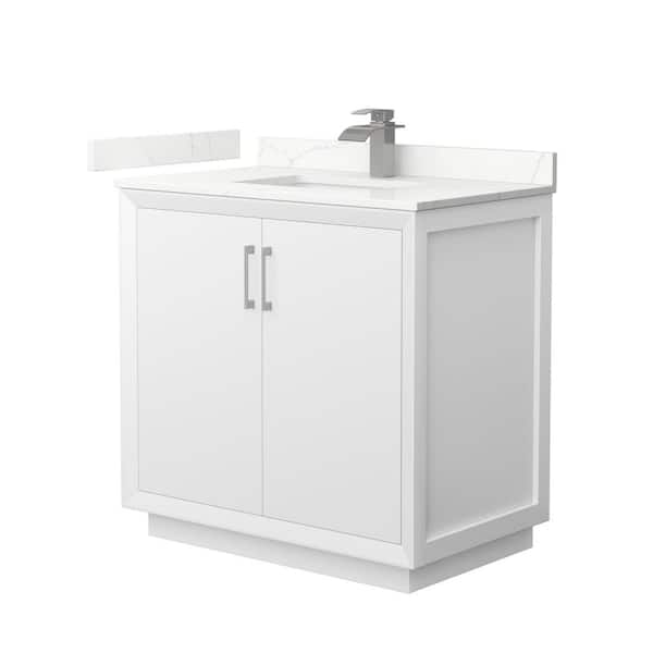 Wyndham Collection Strada 36 in. W x 22 in. D x 35 in. H Single Bath Vanity in White with Giotto Quartz Top