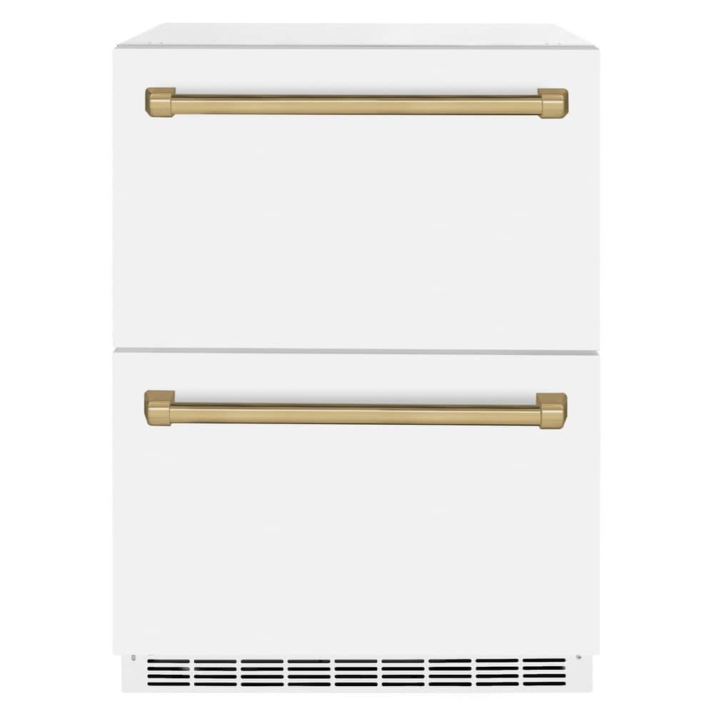 Touchstone 24 in. 4.6 cu. ft. Drawer Refrigerator with Matte White Doors and Champagne Bronze Handles