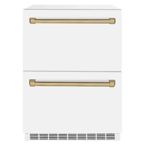 Touchstone 24 in. 4.6 cu. ft. Drawer Refrigerator with Matte White Doors and Champagne Bronze Handles