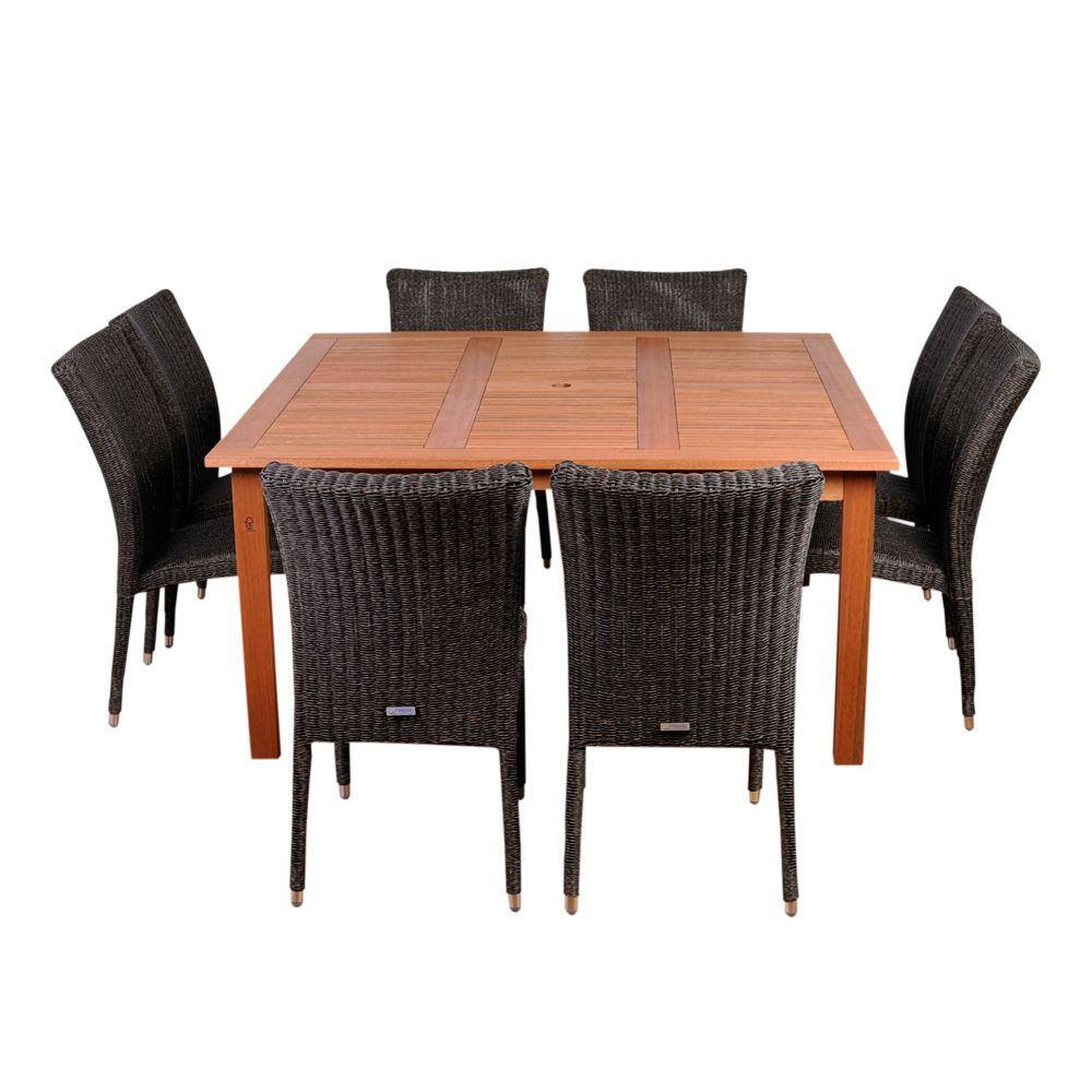 Provence Coastal Modern 9-Piece Eucalyptus Square Dining Set