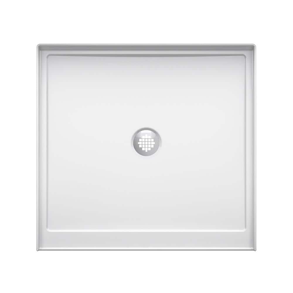 White Acrylic Single-Threshold Shower Base with Center Drain, 36" x 34"