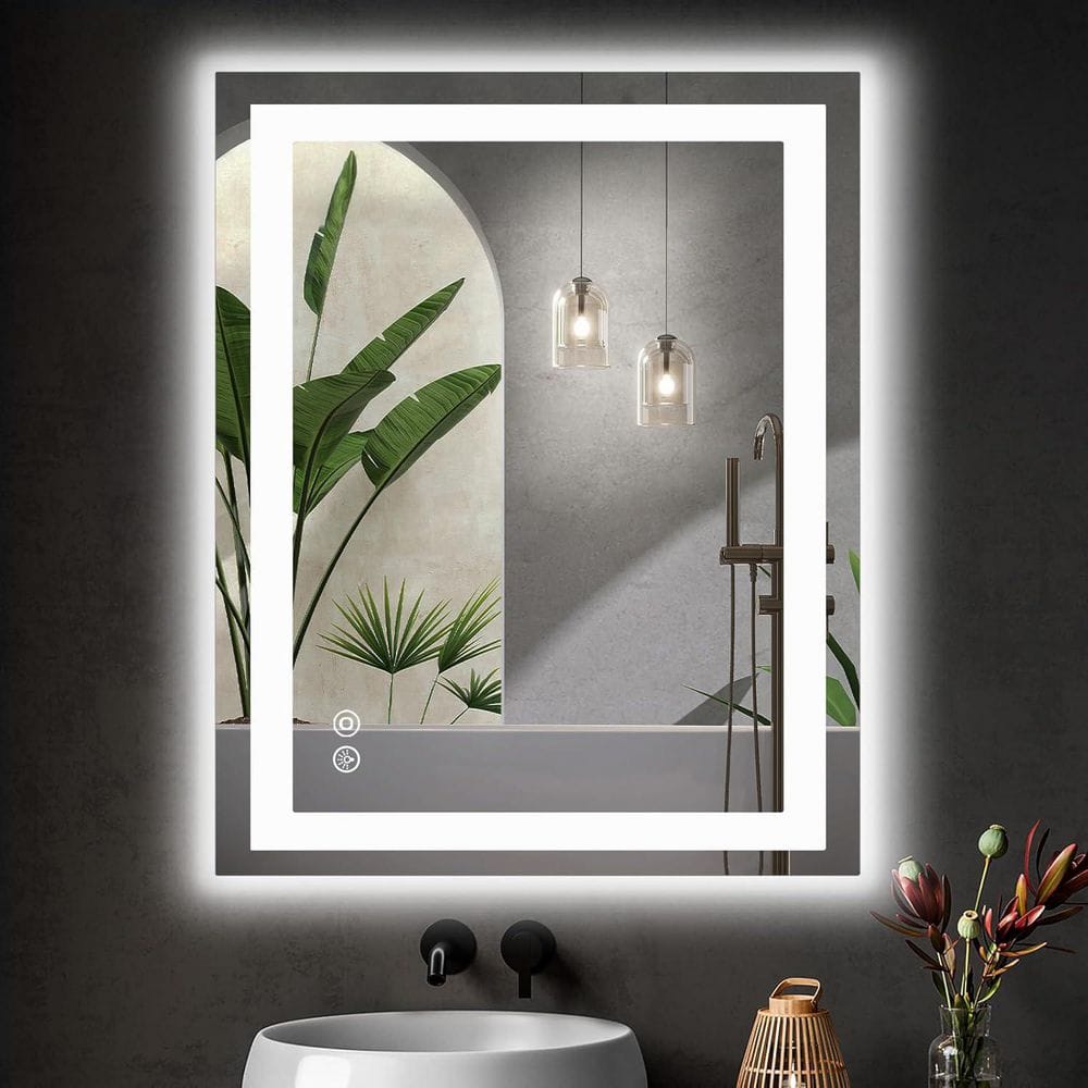 32 in. W x 40 in. H Rectangular Framed Wall Bathroom Vanity Mirror in White with LED Lights price history on PriceWatchPro