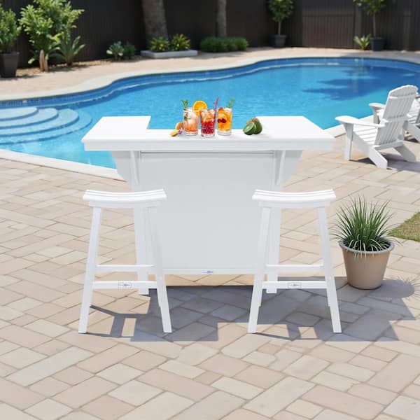 LuXeo Bailey-Cabo White 3-Piece Plastic Rectangle Outdoor Serving Bar Set
