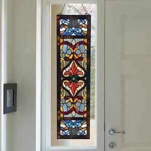 Red Victorian Stained Glass Fleur De Lis Window Panel