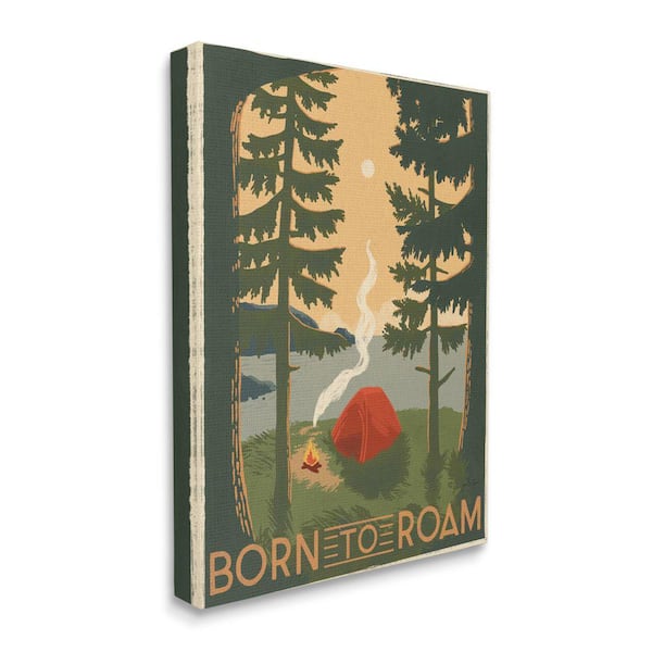 Stupell Industries Born to Roam Phrase Rustic Forest Camping Tent By Janelle Penner Unframed Print Typography Wall Art 24 in. x 30 in.