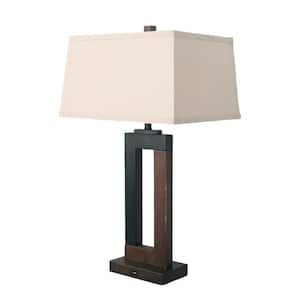 25.9 in. Black and Chocolate Bedside Table Lamp Set With USB Port and Shades (Set of 2)