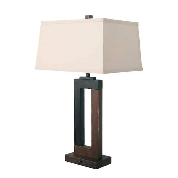 Pia Ricco 25.9 in. Black and Chocolate Bedside Table Lamp Set With USB Port and Shades (Set of 2)