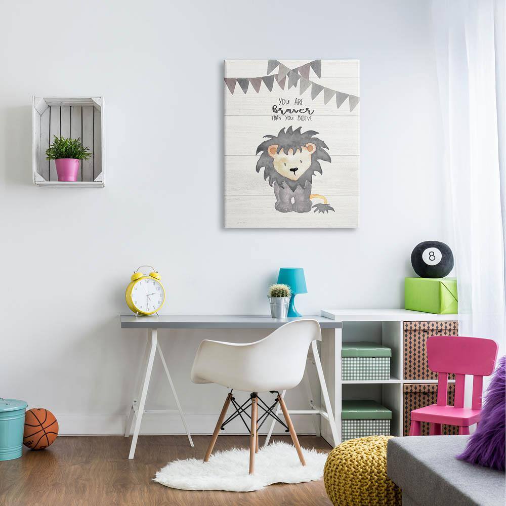 Gray and Beige Canvas Lion Wall Art for Kids Room