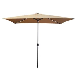 10 ft. x 6.5 ft. Outdoor Market 26 Solar Lights Patio Umbrella with Crank Lift in Taupe