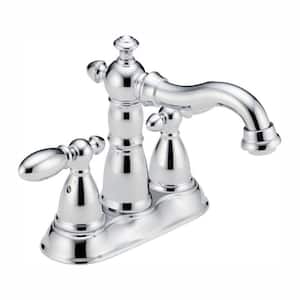 Victorian 4 in. Centerset 2-Handle Bathroom Faucet with Metal Drain Assembly in Chrome