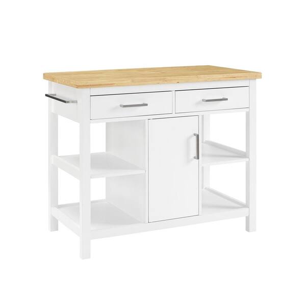 CROSLEY FURNITURE Audrey White Kitchen Island with Wood Top