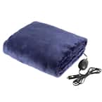 Blue Polyester 12 Volt Electric Heated Car Blanket Travel Throw Fleece