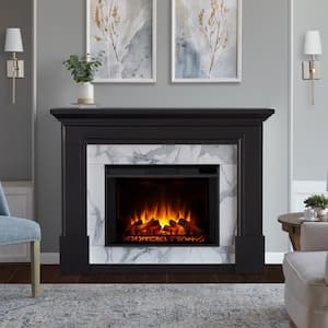 Merced Grand 61 in. Freestanding Wooden Electric Fireplace in Black