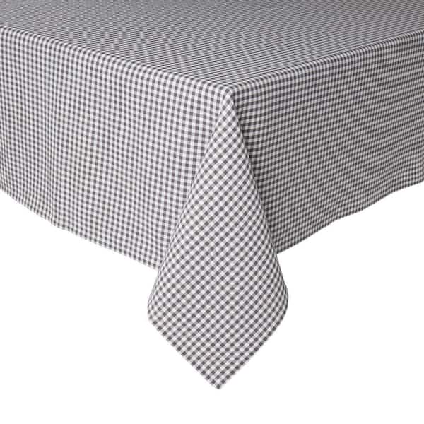 Woven 102 in. W x 60 in. L Gray Plaid Cotton Gingham Tablecloth