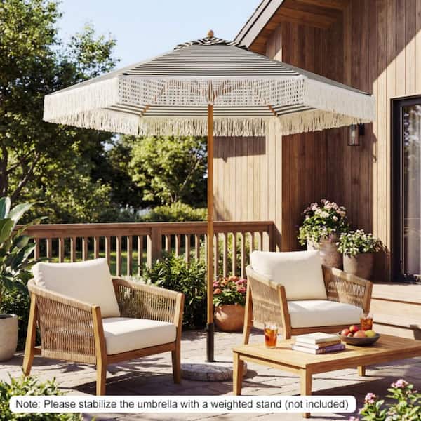 7 ft patio umbrella canopy Kadehome 7 ft. Outdoor Patio Umbrella Beach Umbrella with Fringe Sun-Protective and Boho Tassel in Green