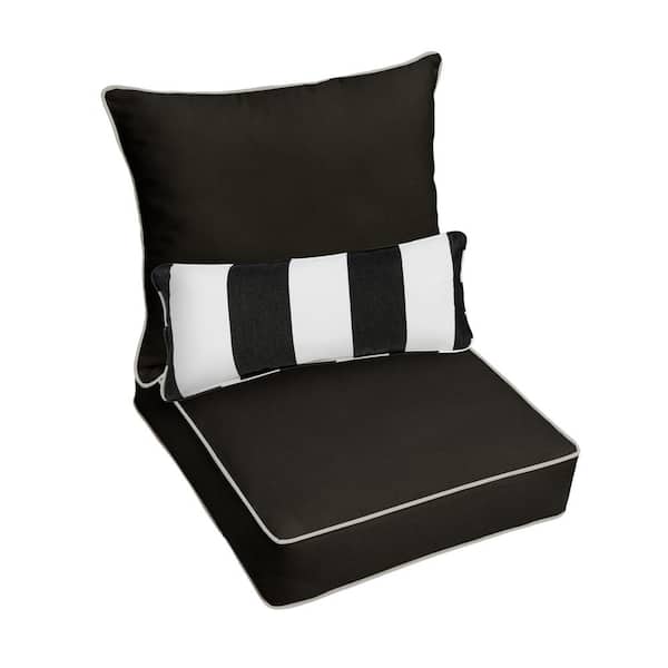 SORRA HOME 23 in. x 25 in. Deep Seating Outdoor Lounge Chair Cushion Set with Lumbar Pillow in Canvas Black