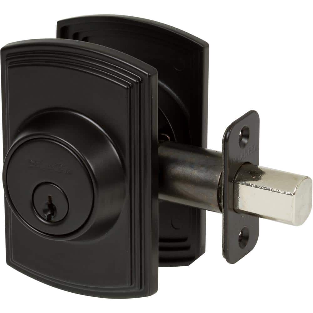 Matte Black Single Cylinder Deadbolt with Enlarged Back Plate