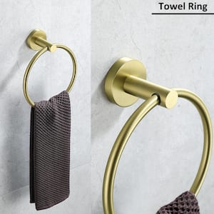 3 -Piece Bath Hardware Set Wall Mounted Towel Holder Set with Hand Towel Holder Towel/Robe Hook in Brushed Gold