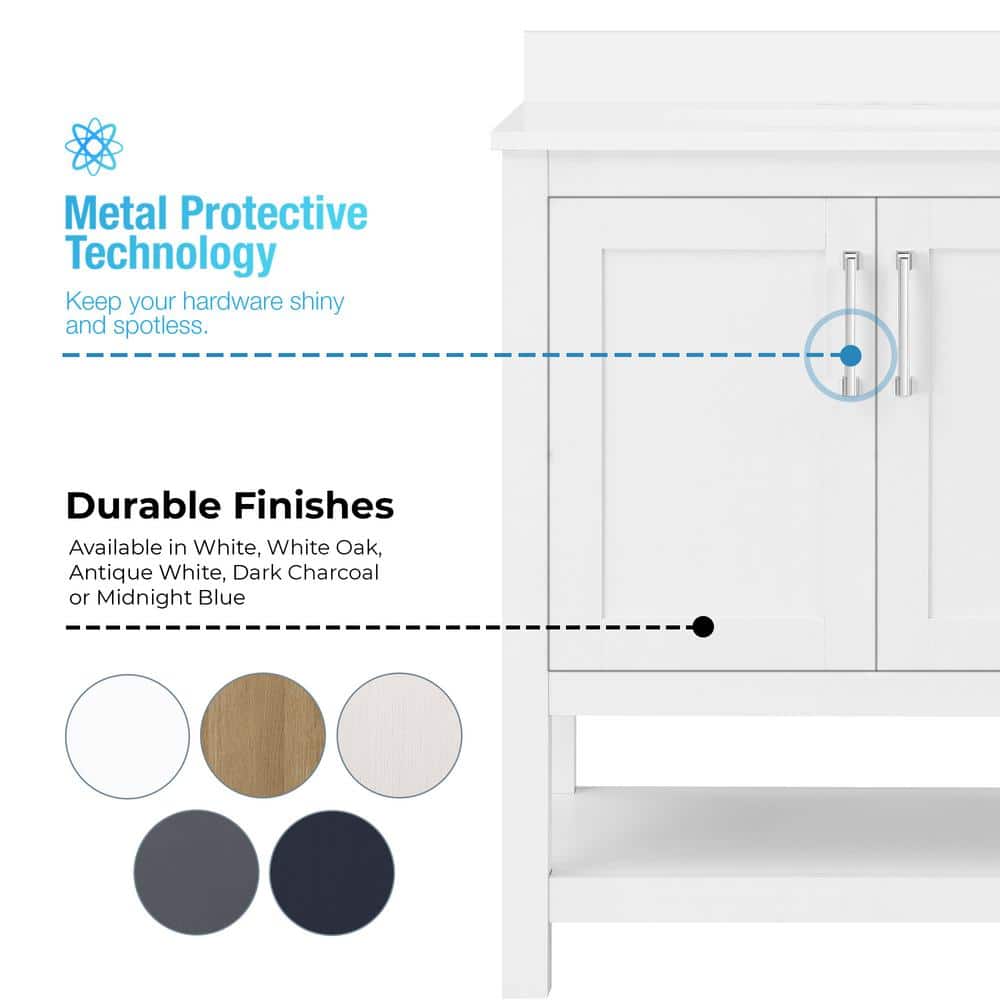 Vegas 30" White Wood Freestanding Single Sink Bathroom Vanity