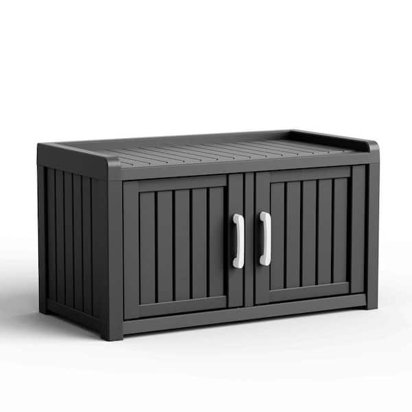 32 in. W x 17 in. D x 18 in. H Black Resin Outdoor Storage Cabinet