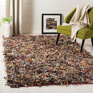 Leather Shag Multi Doormat 2 ft. x 4 ft. Solid Area Rug