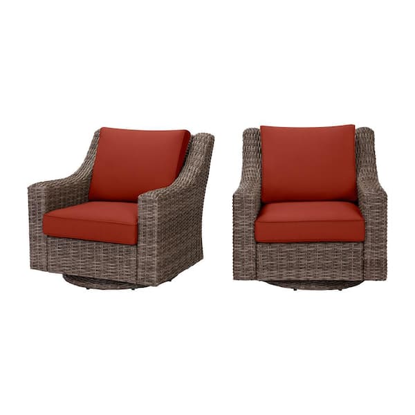 Hampton Bay Rock Cliff Brown Wicker, Sunbrella Outdoor Cushions For Rocking Chairs