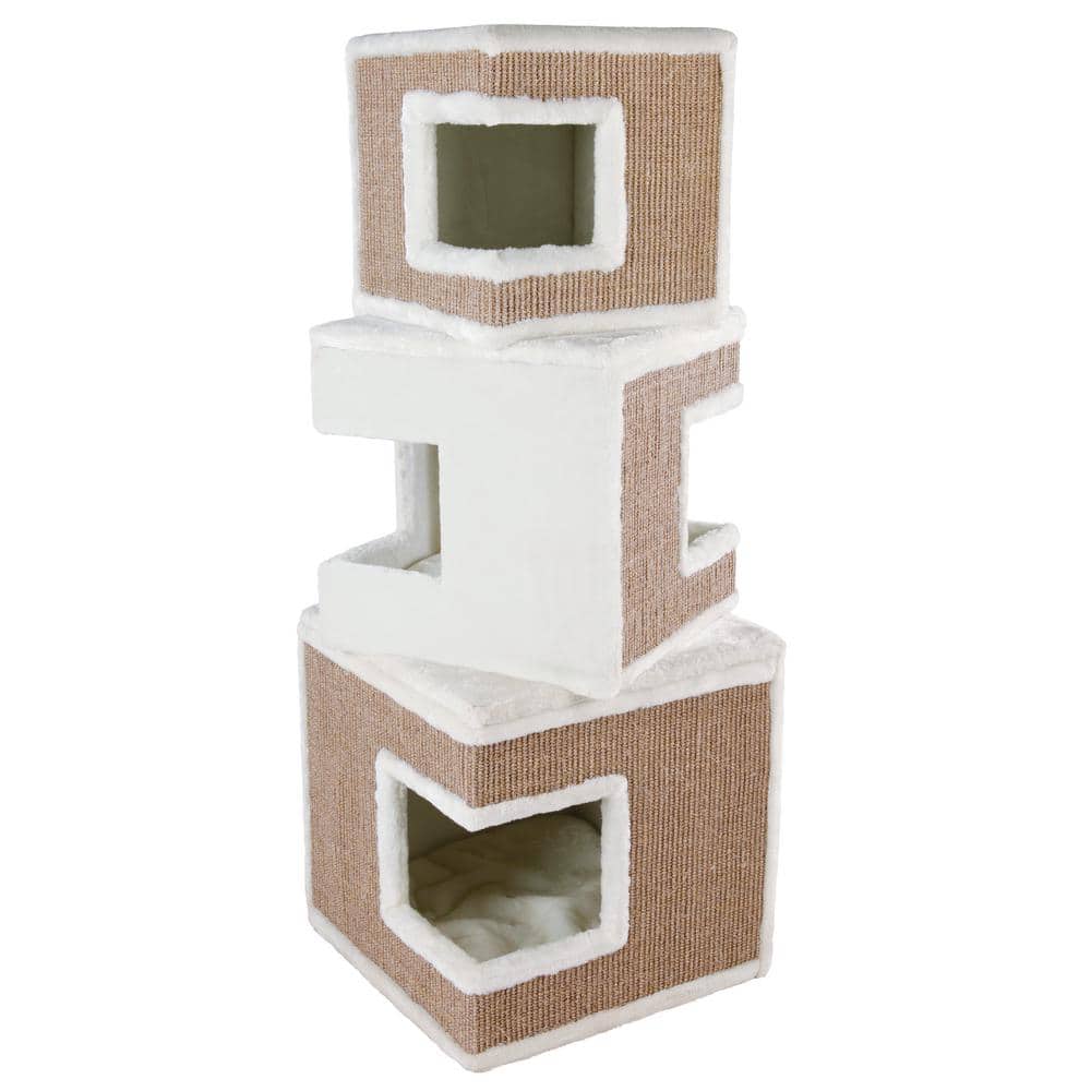 Lilo 48.4" Light Brown and White Sisal 3-Story Cat Tower