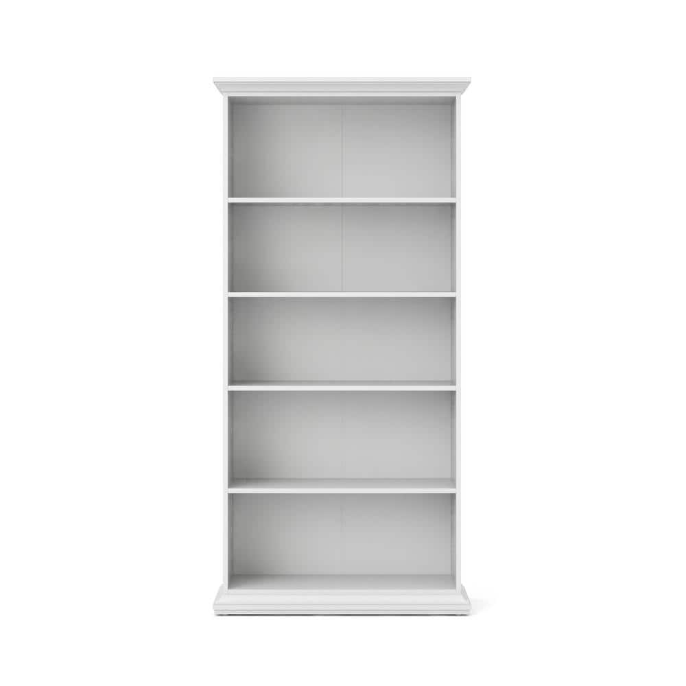 Sonoma Tall Wide Adjustable White Wood 5-Shelf Bookcase
