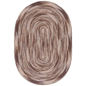 Braided Brown/Ivory 3 ft. x 5 ft. Striped Oval Area Rug