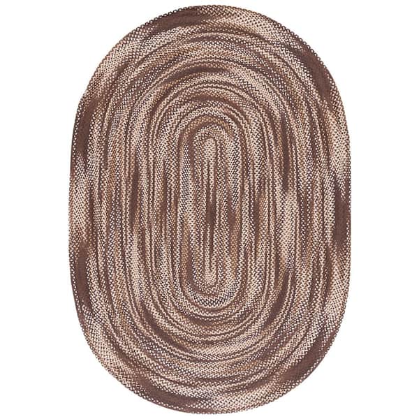 SAFAVIEH Braided Brown/Ivory Doormat 3 ft. x 5 ft. Striped Oval Area Rug