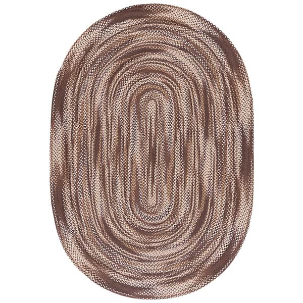 SAFAVIEH Braided Brown/Ivory 6 ft. x 9 ft. Striped Oval Area Rug