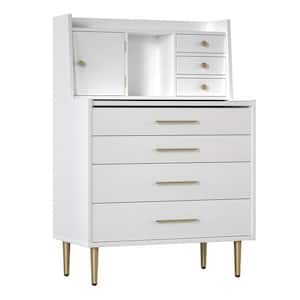 1-Piece White Makeup Vanity with Mirror and Retractable Table