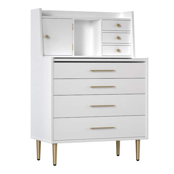 Spaco 1-Piece White Makeup Vanity with Mirror and Retractable Table