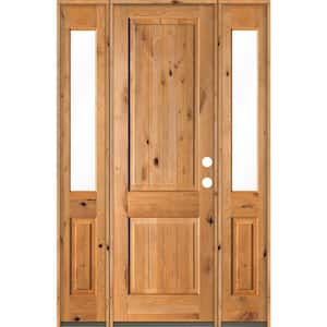 58 in. x 96 in. Rustic Knotty Alder Square clear stain Wood V-Groove Left Hand Single Prehung Front Door/Half Sidelites