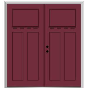 72 in. x 80 in. Classic Right-Hand Inswing Craftsman 3-Panel Painted Fiberglass Smooth Prehung Front Door with Brickmold