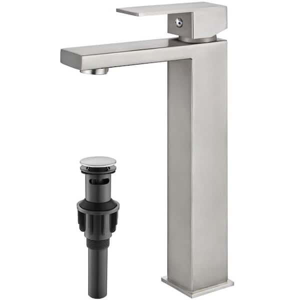 Single Handle Vessel Sink Faucet with Pop-Up Drain in Brushed Nickel