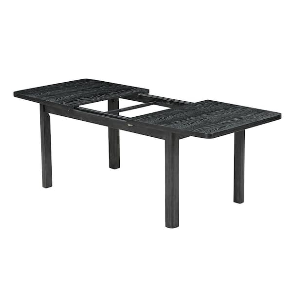 9-Piece Rustic Black/ Gray Extendable Wood Top Dining Room Set Seats 8