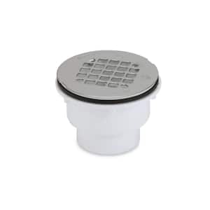 Round Gray PVC Shower Drain with 4-1/4 in. Round Snap-In Stainless Steel Drain Cover