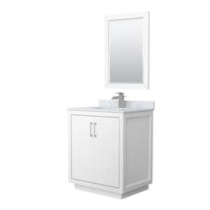 Icon 30 in. W x 22 in. D x 35 in. H Single Bath Vanity in White with White Carrara Marble Top and 24" Mirror