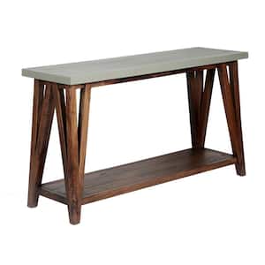 Brookside 52 in. Light Gray/Brown Rectangle Wood Console Table with Concrete-Coating
