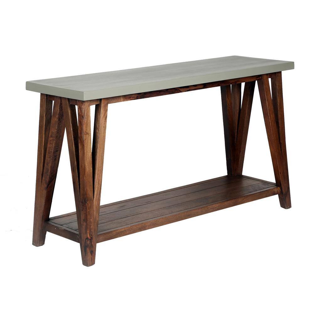 Modern Loft 56" Wood and Concrete-Coated Console Table with Storage