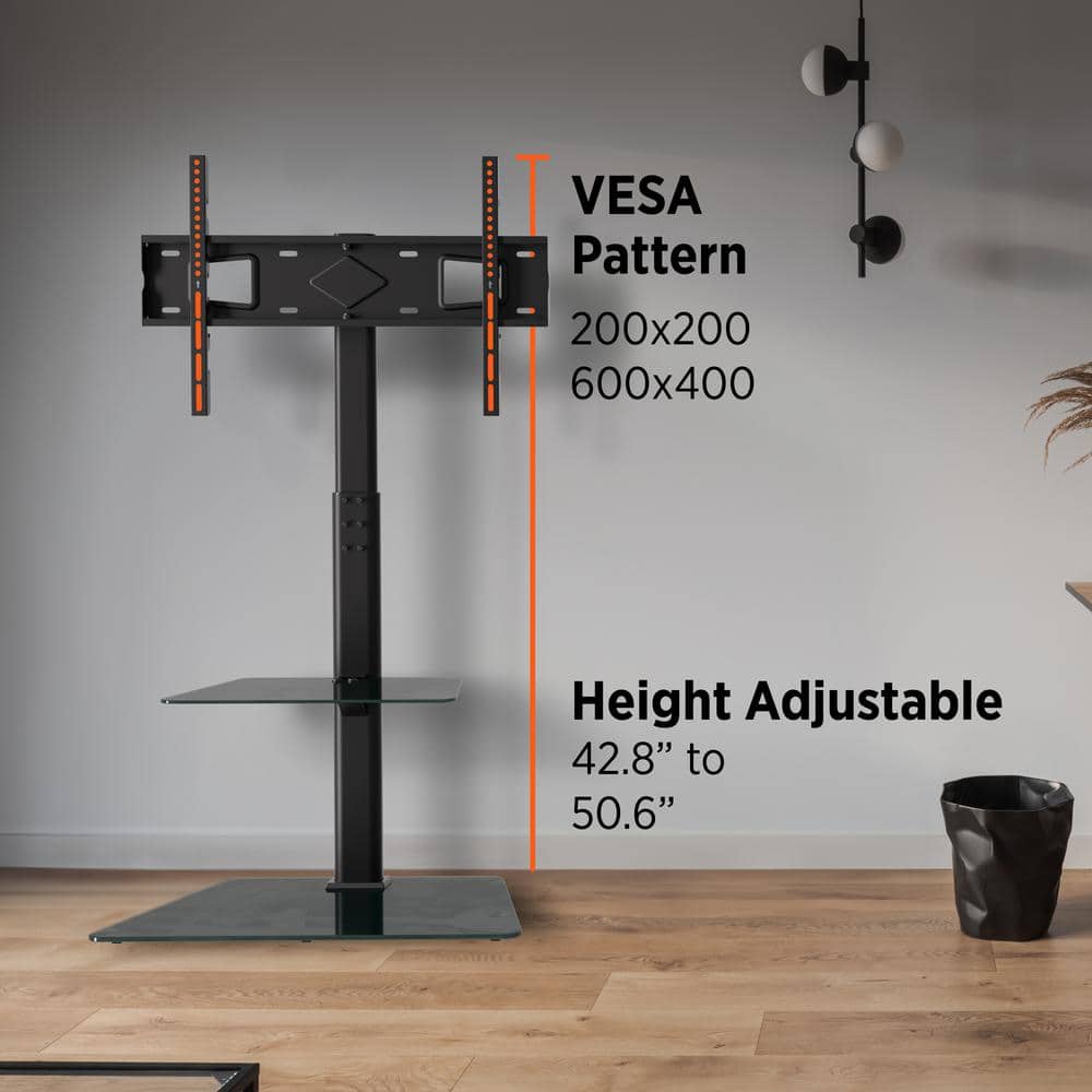 Black Steel 30.5" Swivel TV Floor Stand with Shelf